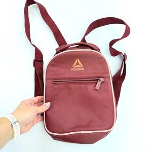 Reebok Mini Backpack Burgundy Faux Leather Pink Trim Sporty Small Bag DV0114